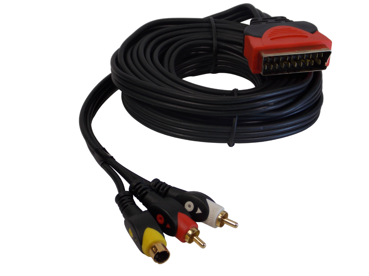 Шнур SCART на 2 х RCA  + S-video 4pin / 5 метров / черный