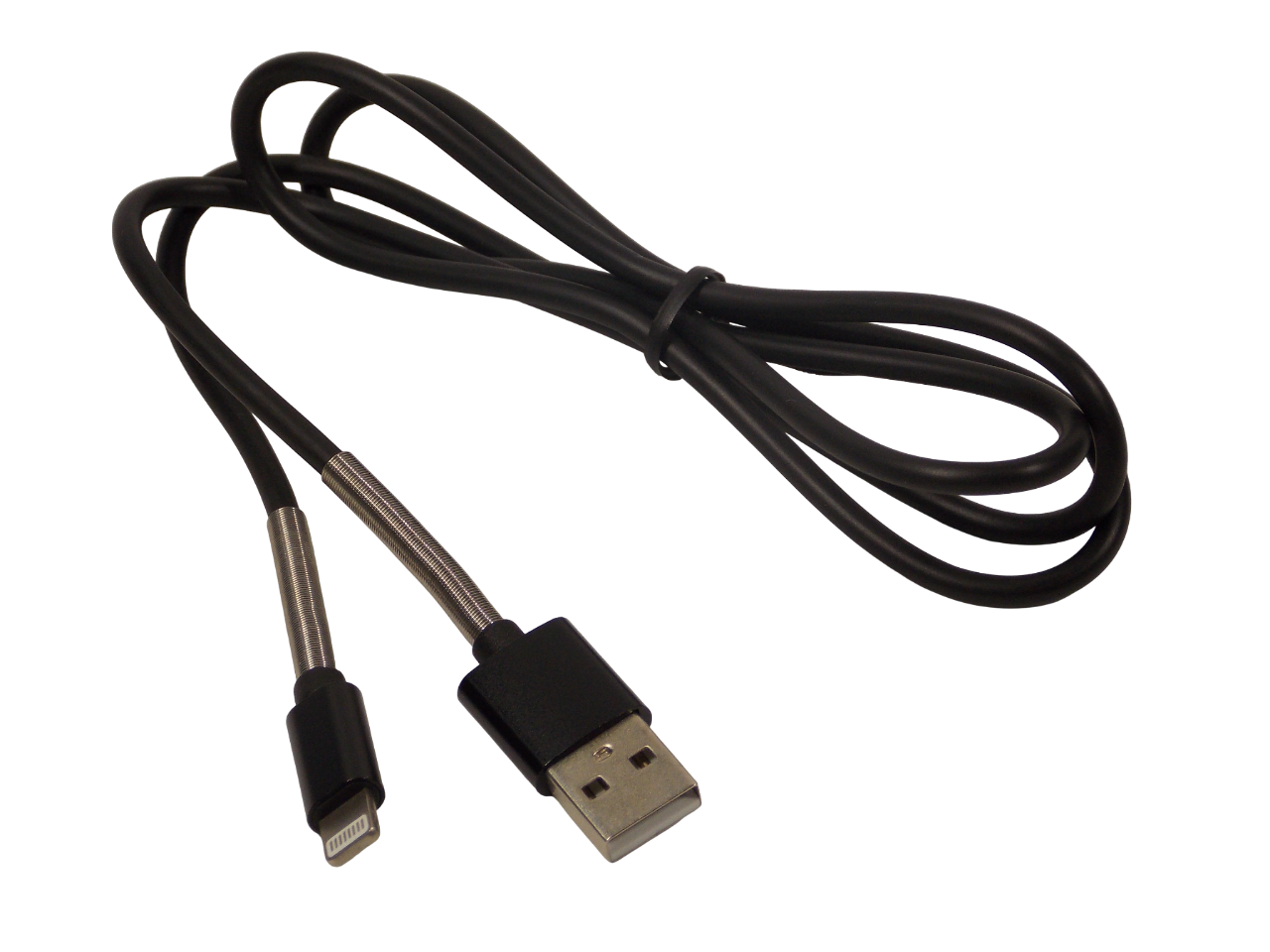 Шнур USB - A  на Apple Lightning 8pin  с пружинным защитным покрытием / 1 метр / черный