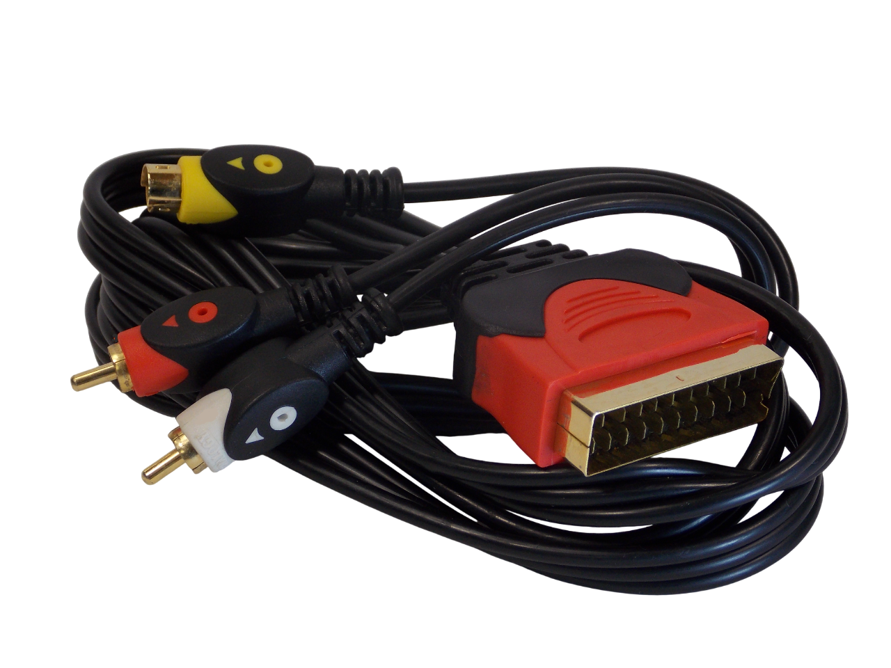 Шнур  SCART на 2 х RCA + S - Video 4pin / 1.5 метра / черный 