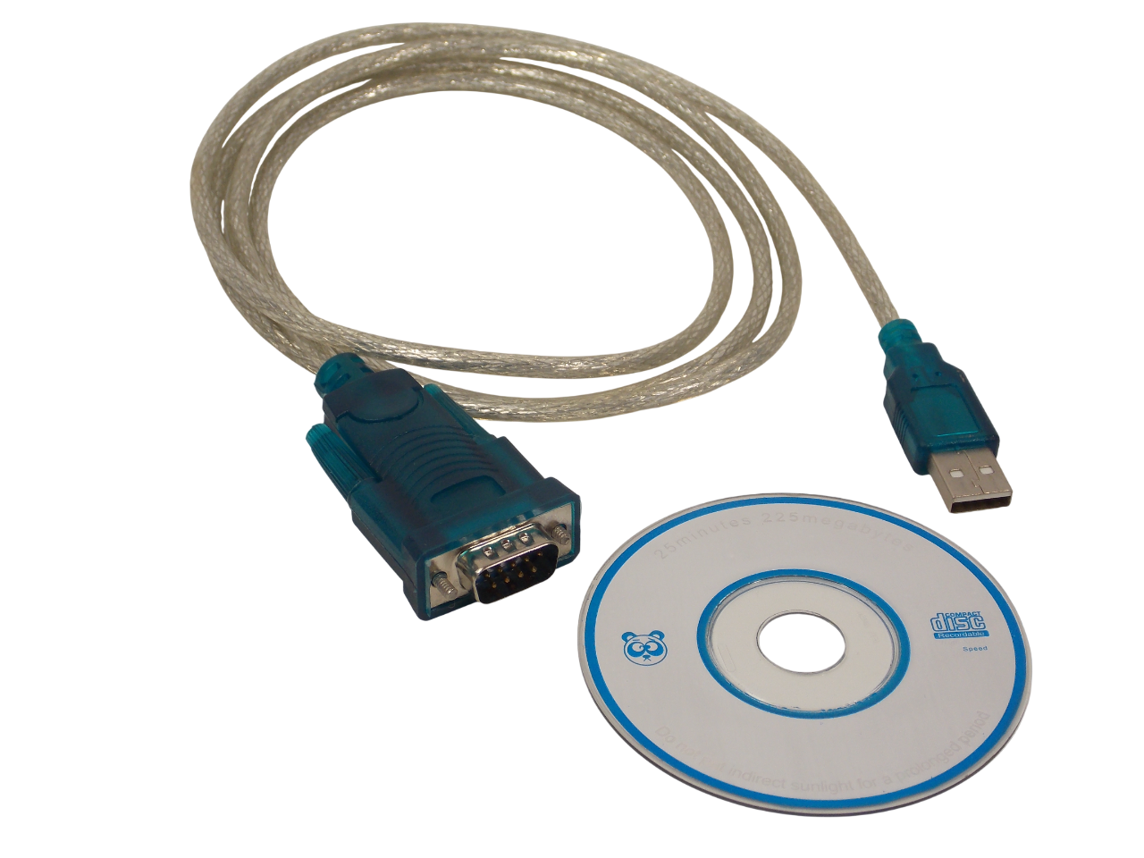 Шнур USB -  А на DB9 с диском / 1.5 метра / прозрачный