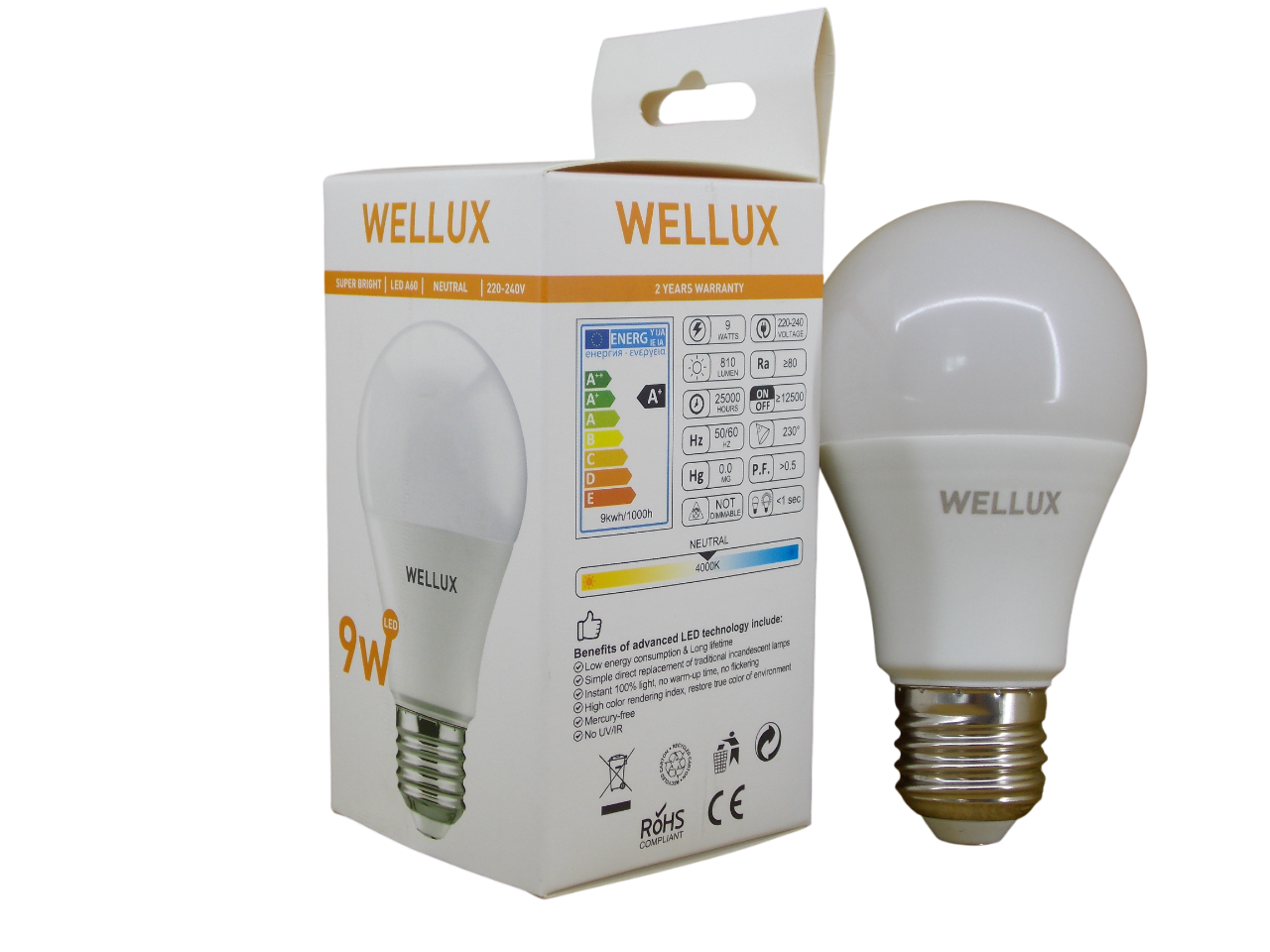  Светодиодная лампа    A60 - 9W - E27 - 4000К