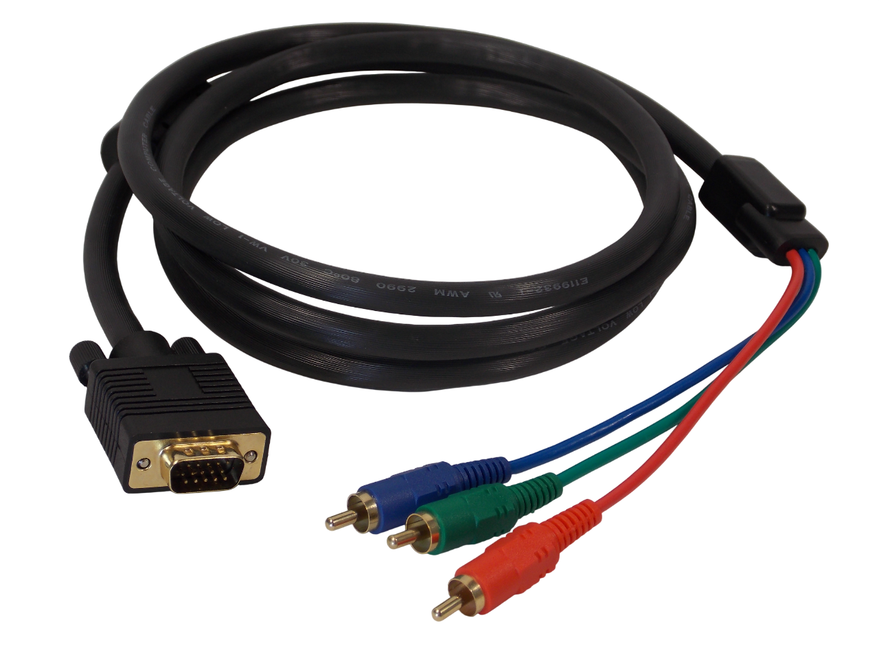  Шнур VGA 15pin штекер  на 3 х RCA штекер  / 1.8 метра / черный 