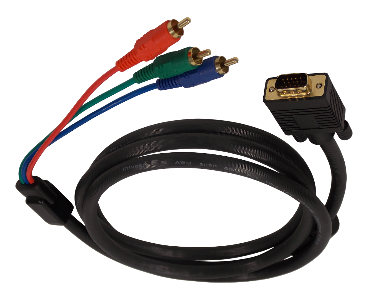  Шнур VGA 15pin штекер  на 3 х RCA штекер  / 1.8 метра / черный 