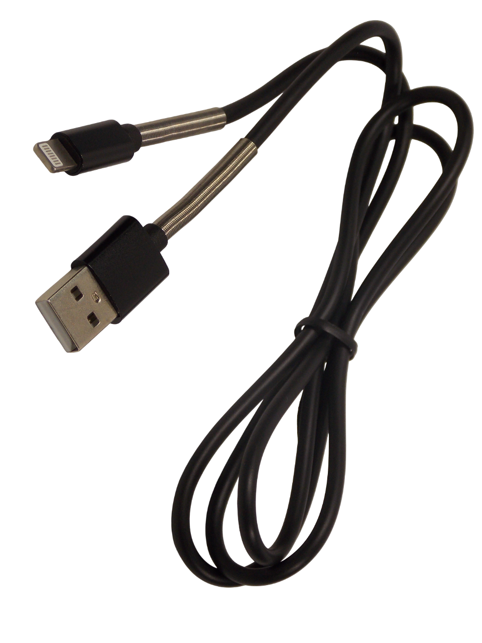 Шнур USB - A  на Apple Lightning 8pin  с пружинным защитным покрытием / 1 метр / черный
