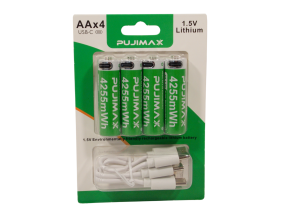 Комплект аккумуляторов  АА / 1.5В  Li-Ion, 4шт. с кабелем для зарядки USB - Type-C 